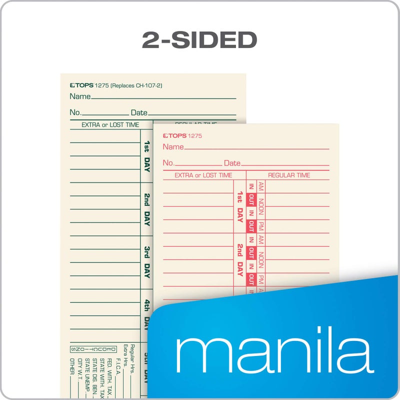 TOPS Time Cards, Bi-Weekly, 2-Sided, Numbered Days, 3-1/2" x 9", Manila, Green/Red Print, 500-Count (1275) - Image 3